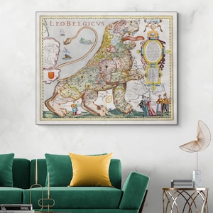 1617年 レオ・ベルギクス ライオン地図 ネーデルラント ベルギー＆ルクセンブルク ハプスブルク王朝 歴史 地図作成 装飾 美術印刷