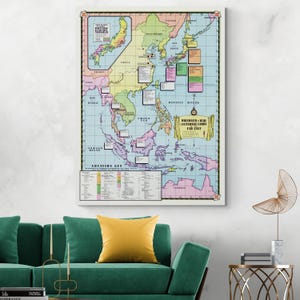 Landkarte der japanischen Kriegsgefangenenlager und friedlichen Internierungslager im Pazifikraum des Zweiten Weltkriegs Geschichtsdekor Fine Art Print