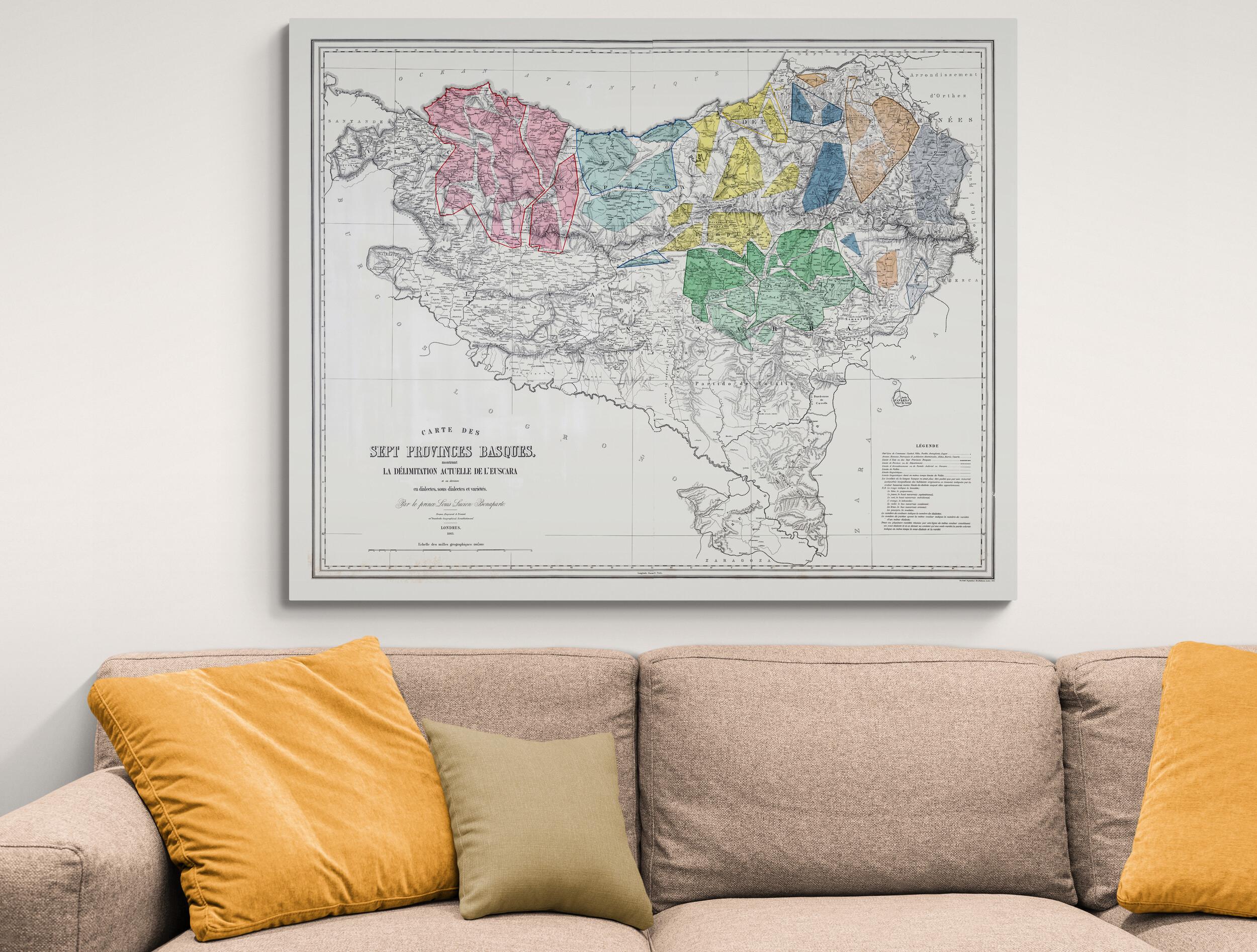 Basque Historical Map 1863 Linguistic Map of Basque Country – Historical Wall Art of Euskadi ...
