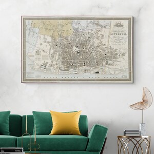 1836 kaart van Liverpool Merseyside County Engeland Georgische tijdperk Britse cartografie geschiedenis decor Fine Art Print