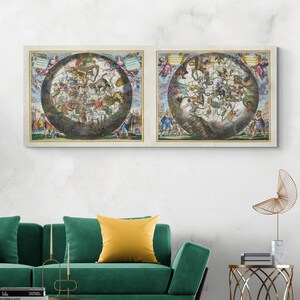 17th Century Cellarius Bildliche Konstellationskarte der Nord- und Südhimmel Himmlische Astrologie Sternzeichen Dekor Fine Art Print