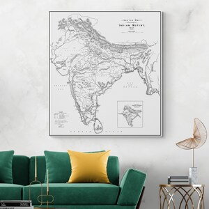 Carte militaire de l'Inde pendant la Grande rébellion indienne Première guerre pour l'Indépendance Cartographie de l'histoire du monde Decor Impression artistique