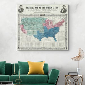 1856 Politische Karte der Vereinigten Staaten von Amerika Schwarze Geschichte Kartographie Missouri Kompromiss Bürgerkrieg Amerikanische Geschichte Kartographie Dekor Fine Art Print