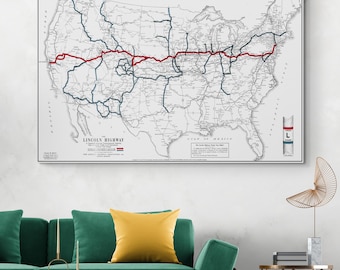 1913 Map of the Lincoln Highway – First U.S. Transcontinental Highway Showing Automobile Routes, States, Towns & Road Connections