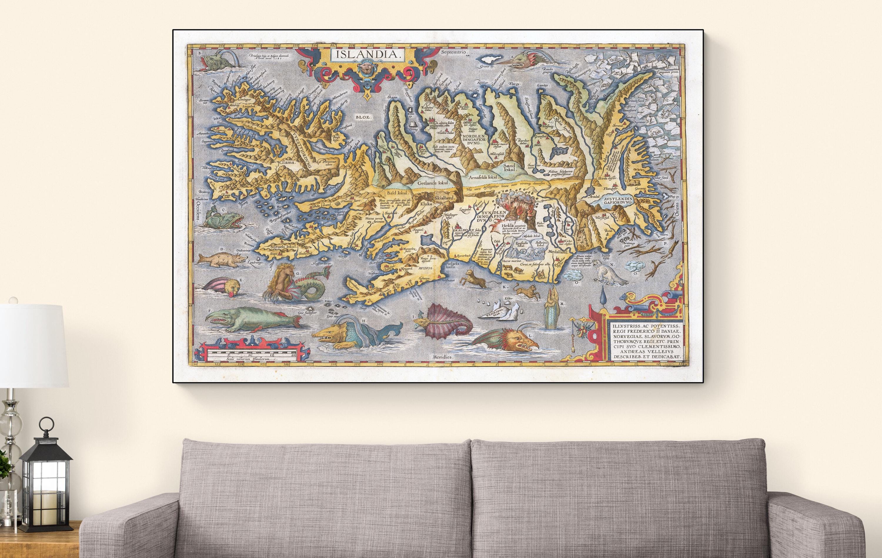 1603 Abraham Ortelius Map of Iceland – Early Cartography – Sea Monsters ...