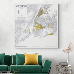 1977, carte de la pauvreté de la ville de New York, sociologie américaine, NYC, histoire socio-économique, cartographie, décor, impression d'art