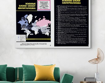 1984 Cold War Soviet Propaganda World Map Depicting Anti-NATO Themes Illustrating East-West Tensions and Global Ideological Conflict