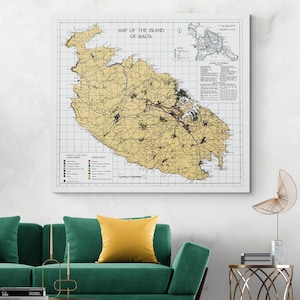 1975 Karte von Malta Mittelmeer Geographie Maltesische Inseln Kartographie Geschichte Dekor Fine Art Print