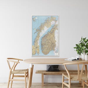 1949 Carte de la Norvège Géographie scandinave Histoire de la Norvège Cartographie Decor Fine Art Print