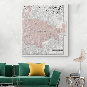 1951 Carte de Pasadena, Californie, histoire américaine, cartographie, décor, impression d'art