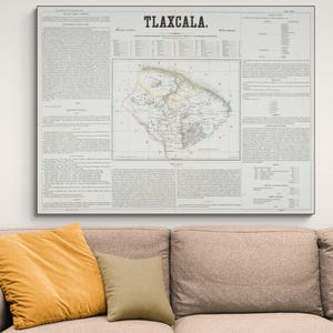 1858 Kaart van Tlaxcala Mexico Centraal-Amerikaanse geografie Mexicaanse geschiedenis cartografie decor Fine Art Print