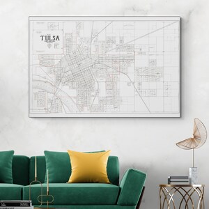 1915 kaart van Tulsa Oklahoma Amerikaanse cartografie geschiedenis decor Fine Art Print
