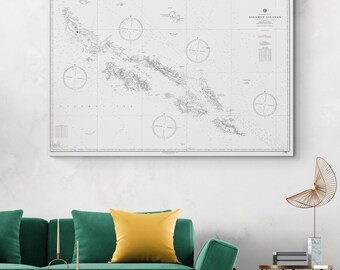 Mapa de las Islas Salomón de 1944: cartografía histórica del teatro de operaciones del Pacífico de la Segunda Guerra Mundial que muestra la geografía de las islas, las rutas militares y los enfrentamientos navales.