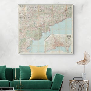 1925 Karte von Cannes Frankreich Französische Riviera Cote d'Azur Kartographie Geschichte Dekor Fine Art Print
