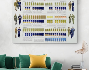 Tableau des uniformes des forces alliées de la Seconde Guerre mondiale - Impression d'art infographique militaire de la Seconde Guerre mondiale | Décoration histoire des Nations Unies | Poster mural beaux-arts