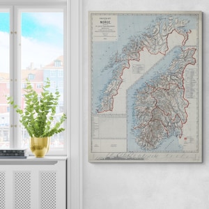 1885 Map of Norway – Late 19th Century Scandinavian Cartography Depicting Fjords, Towns, Railways, Rivers, Mountains & Coastal Harbors