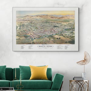 1897 Vogelaugen Karte von Santa Rosa Sonoma County Kalifornien Amerikanische Kartographie Geschichte Dekor Fine Art Print