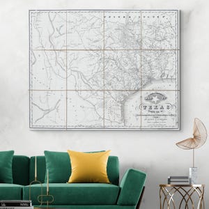 Mappa della Repubblica del Texas del 1845, cartografia della storia americana, stampa artistica con decorazioni texane