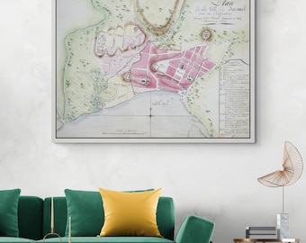 Mapa de Jacmel, Haití, de 1799. Mapa portuario caribeño de la época colonial. Muestra la distribución de la ciudad costera, detalles del puerto e influencia francesa en Santo Domingo.