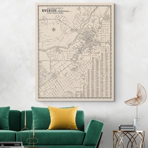 1944 kaart van Riverside Californië Amerikaanse geschiedenis cartografie decor Fine Art Print