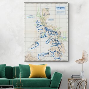 World War II Map of the Philippine Islands – Detailed Troop Movements & Major Engagements During the 1944-1945 Philippine Campaign