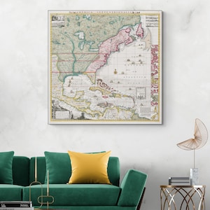 1733 Karte des Britischen Empire in Amerika – Französische & spanische Siedlungen – Vintage Geschichte Wandkunst Fine Art Print