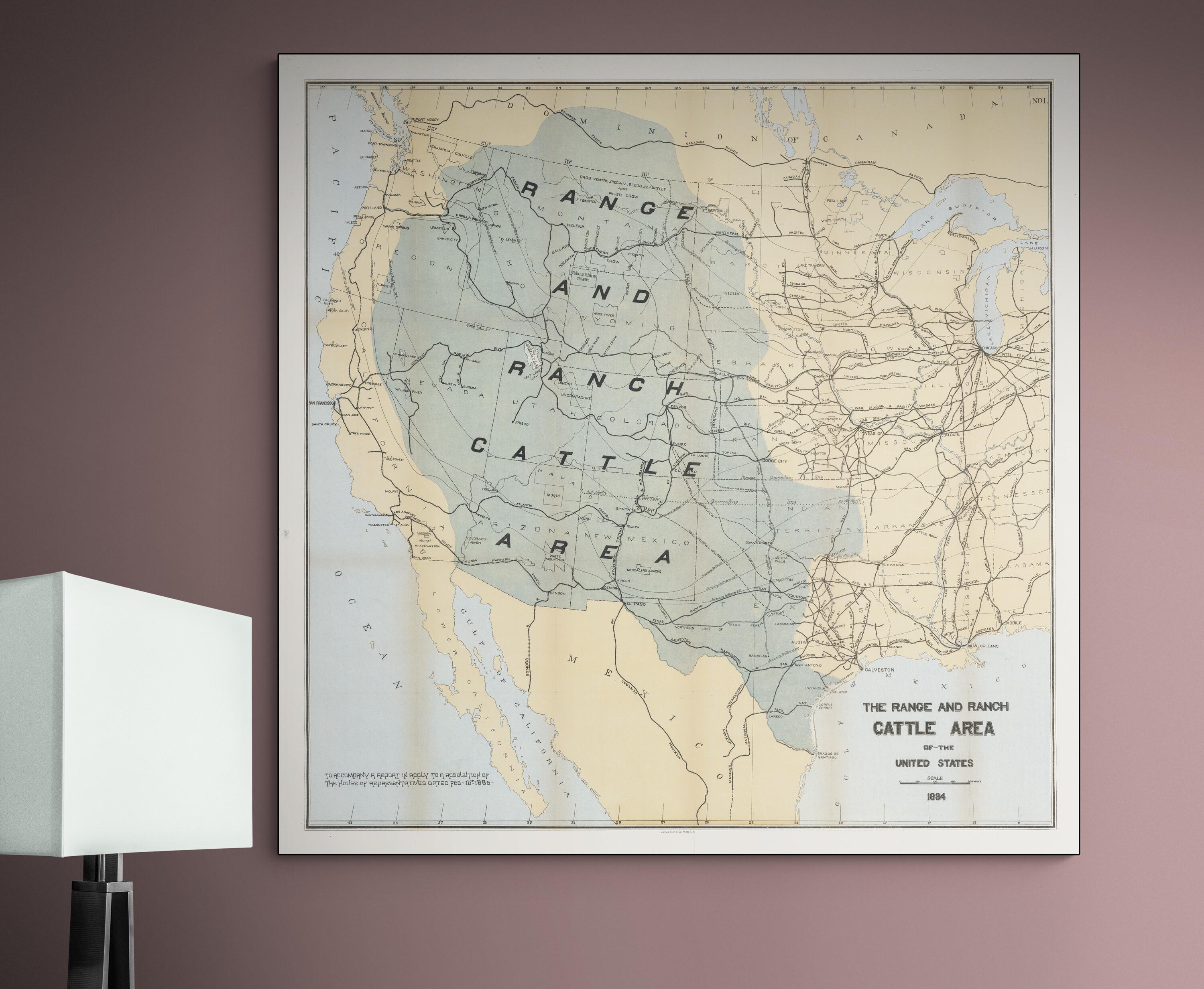 Visintainer Ranch Map 1885 Ranch and Cattle Industry Map of the United States – Historic ...