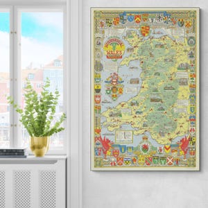 Pictorial Map of Wales & Monmouth – Historical Map of Counties, Borders, Towns and Geographic Features – Medieval and Early Welsh History