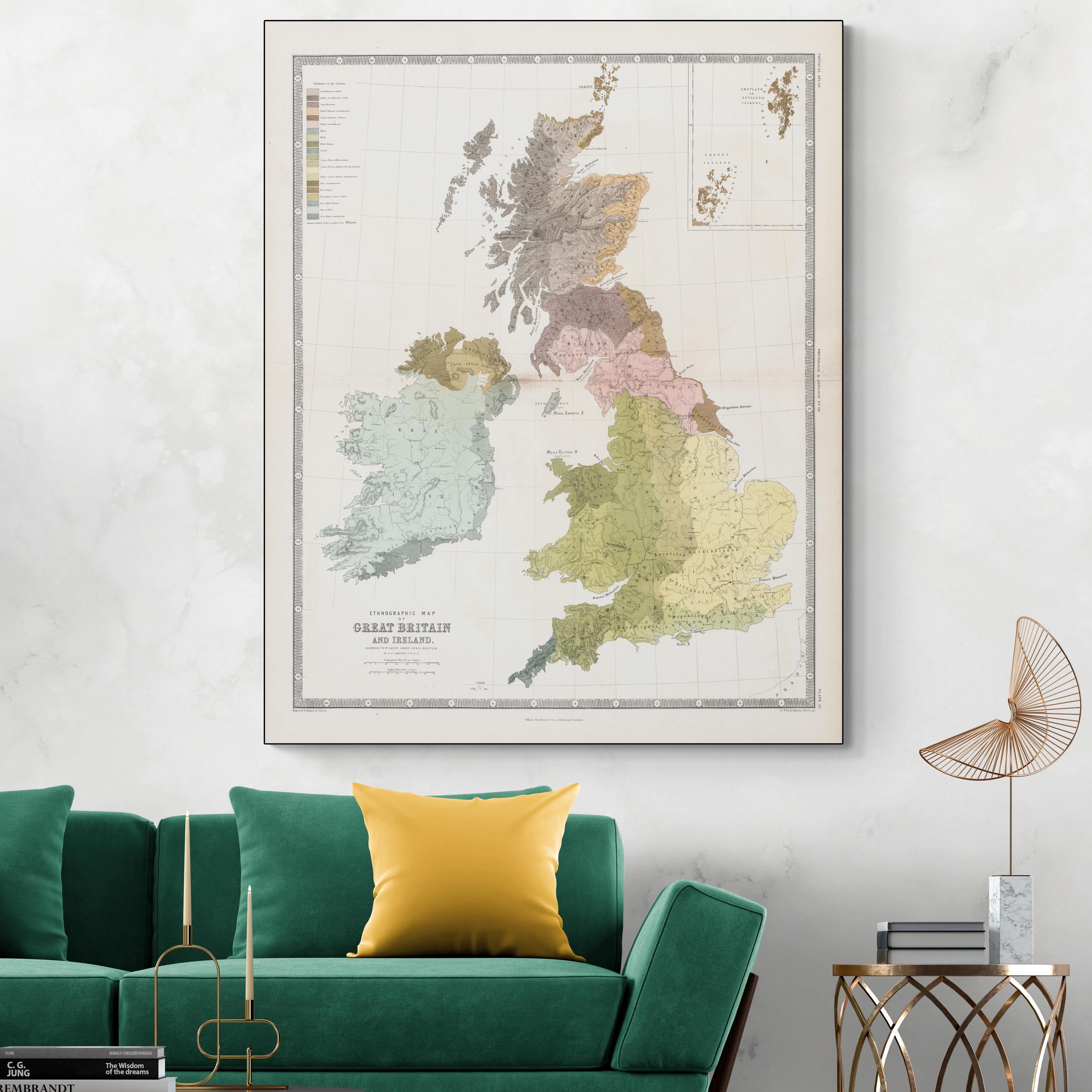 19th Century Ethnographic Map of Great Britain & Ireland – Cultural and