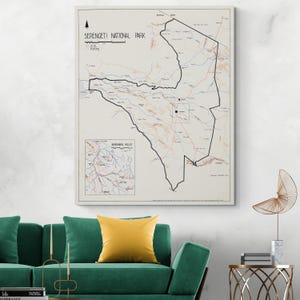 Mappa del Parco Nazionale del Serengeti, Tanzania, Safari Africano, Fauna Selvatica, Geografia, Cartografia della Tanzania, Storia, Decorazioni, Stampa Artistica