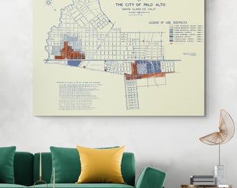 Carte de zonage de Palo Alto en Californie de 1930 - Cartographie de l'urbanisme historique montrant l'utilisation des sols, les quartiers résidentiels et le développement de la ville