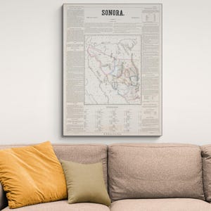 1858 Kaart van Sonora Mexico Centraal-Amerikaanse geografie Mexicaanse geschiedenis cartografie decor Fine Art Print