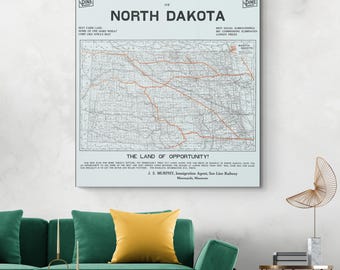 Carte du Dakota du Nord de 1915 - Cartographie historique illustrant les frontières des États, les modèles de peuplement et la croissance agricole au début du XXe siècle