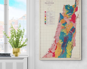 Geological Map of Palestine – Historic Scientific Survey Featuring Rock Strata, Terrain, Fault Lines & Natural Features of the Holy Land