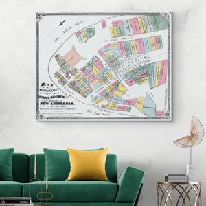 Carte historique des concessions de terres de la Compagnie néerlandaise des Indes occidentales à New Amsterdam Histoire néerlandaise de New York NYC Decor Impression artistique