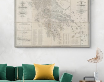 Carte du royaume de Grèce de 1838 - Cartographie historique - Première carte officielle après l'indépendance et le début de la nation méditerranéenne