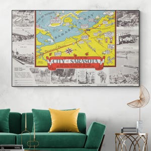 1935 Vogelaugen Karte von Sarasota Florida Amerikanische Kartographie Geschichte Dekor Fine Art Print