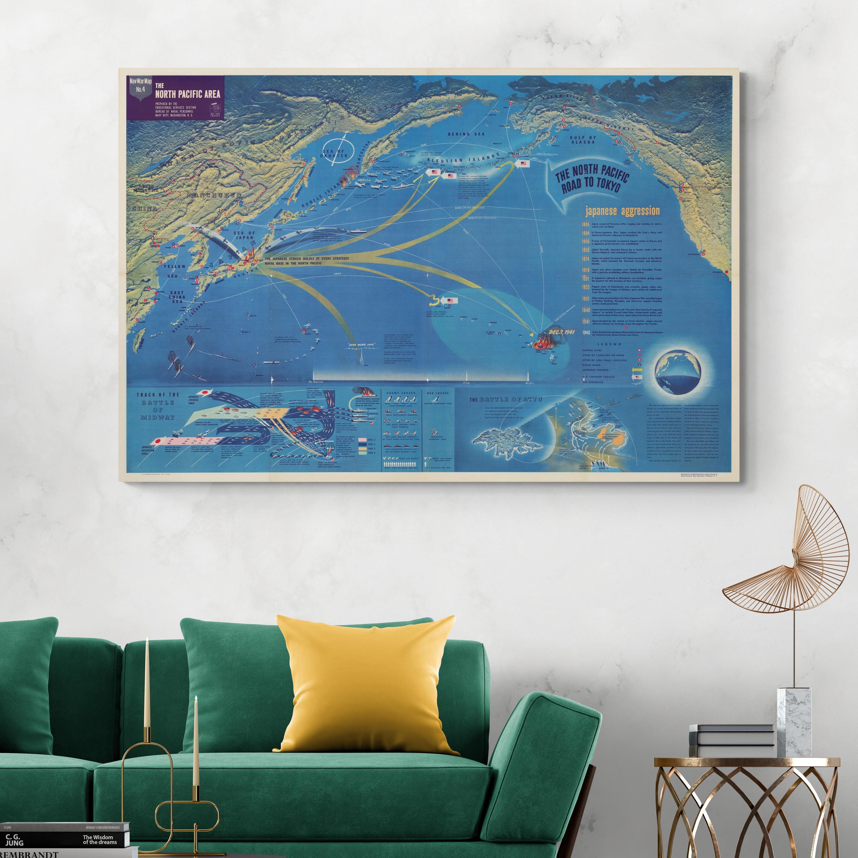 1944 Pictorial Navwar Navy Map of the Pacific Theater – WWII Naval ...
