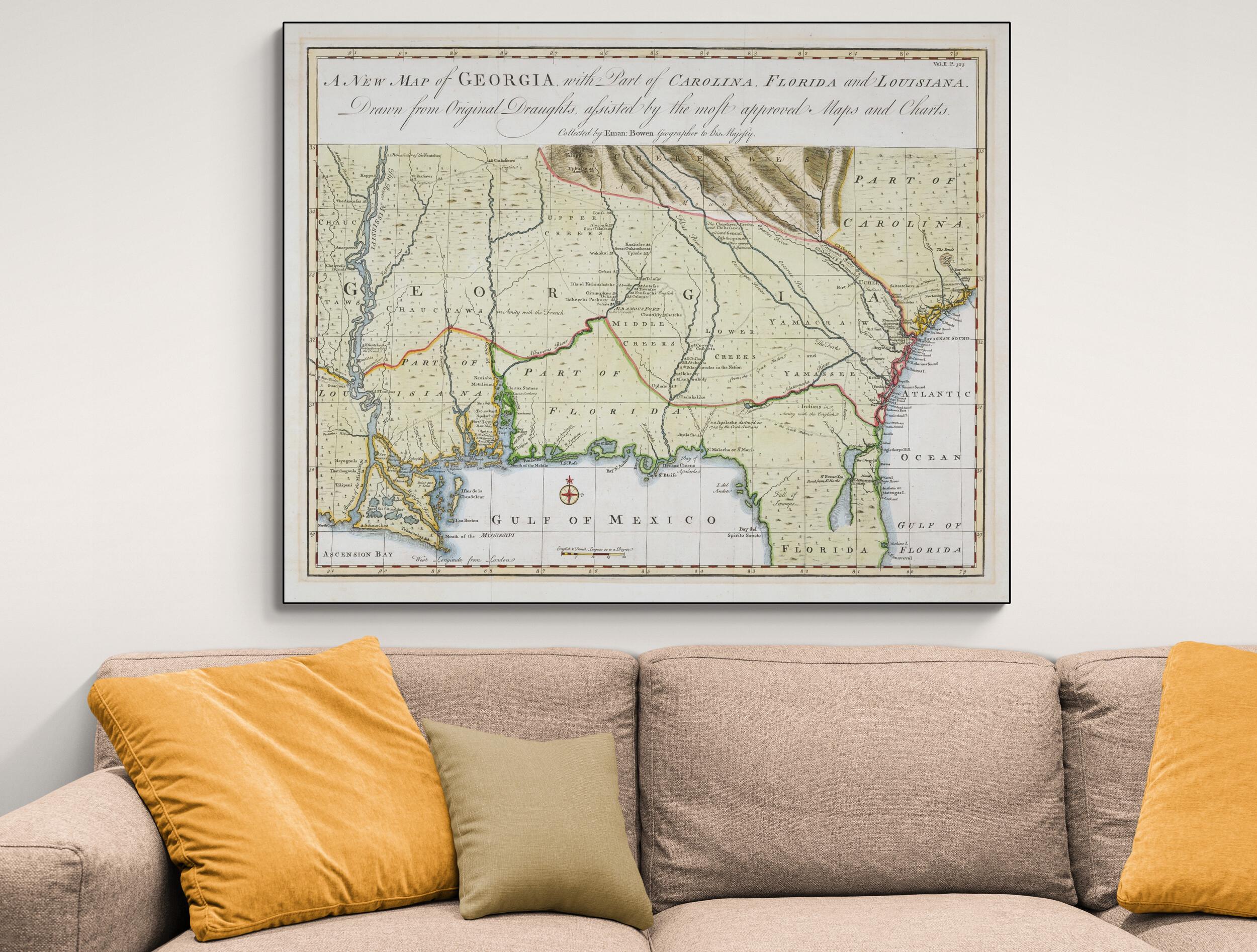1748 Map of Georgia – Colonial American Cartography – Settlements ...