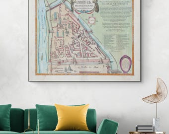 1613 Map of the Kremlin Moscow – Historic Russian Cartography Depicting Fortifications, Streets & Urban Layout of Early 17th Century Moscow
