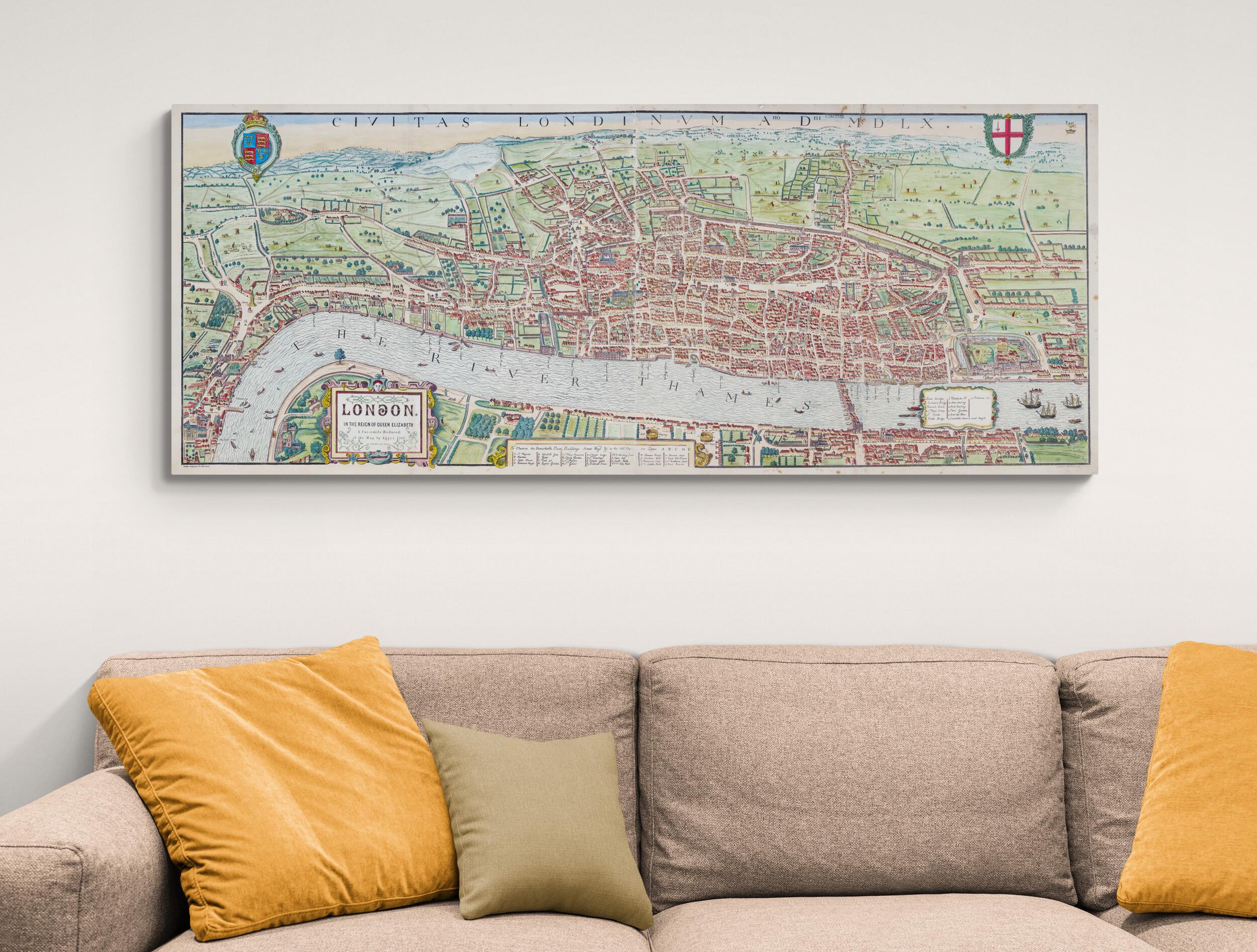 エリザベス女王治世下のロンドン地図 - 街路、テムズ川、教会