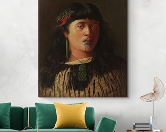 Māori Woman with Tā Moko – 19th Century Portrait Art Print | Indigenous New Zealand Tattoo Culture | Native History Fine Decor