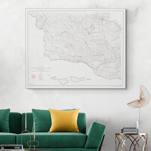 1927 Map of Santa Barbara National Forest – Historic California Forestry Map Showing Roads, Trails, Peaks, Ranger Stations & Boundaries