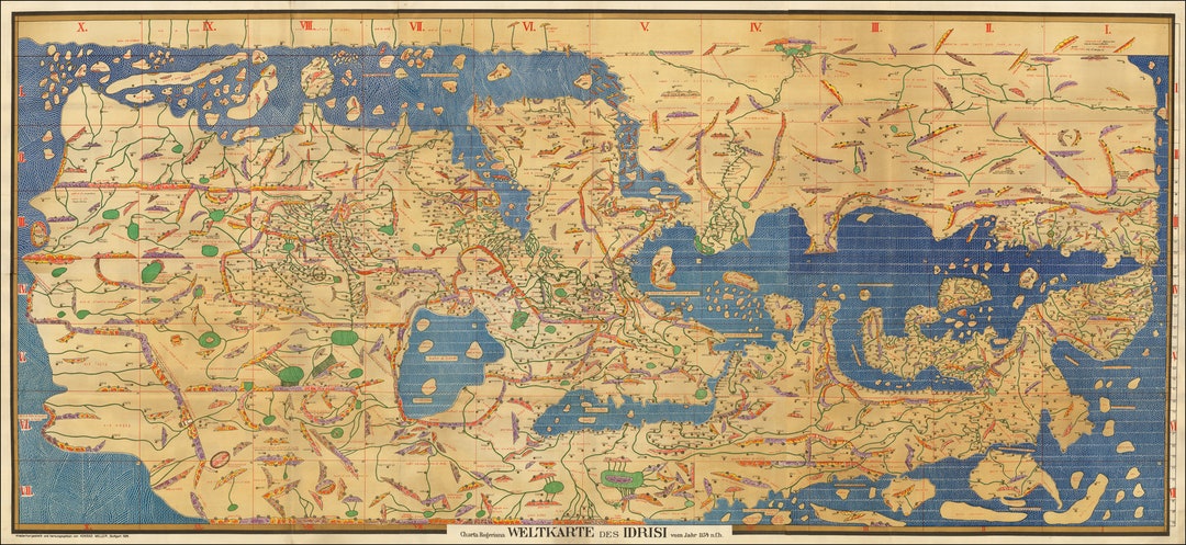 1152 Muhammad Al-idrisi Medieval Map of the World Tabula Rogeriana 