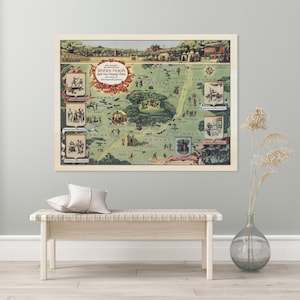 Geïllustreerde kaart van Howard Pyle's The Merry Adventures of Robin Hood and his Merry Men literaire folklore geschiedenis decor Fine Art Print