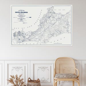 1868 vroegste kaart van San Mateo County, Californië Amerikaanse geschiedenis cartografie decor Fine Art Print