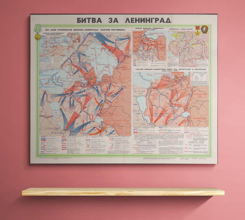 Siege of Leningrad Map – Pictorial Soviet WWII Plan Showing Heroic ...