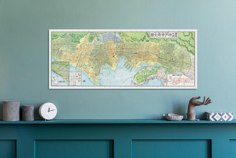 1932 Map of Kobe Japan Historical Japanese Geography Vintage