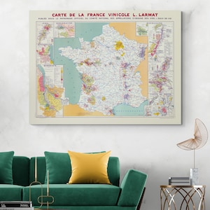 1949 Wine Map of France – French Viniculture Regions Including Bordeaux, Champagne, Burgundy & Loire Valley Wine Classifications