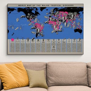 Carte du monde illustrée des principales maladies tropicales Épidémiologie médicale Histoire de la santé publique Décor Impression artistique